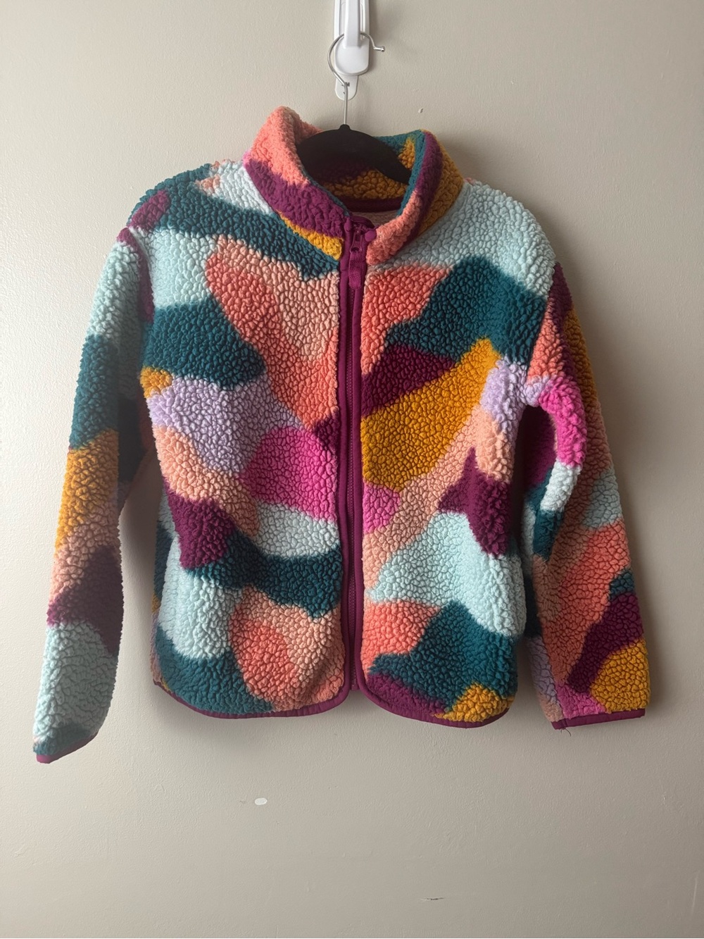 Girls Multi-Color Sherpa Jacket - Cozy Zip Front Size 6X